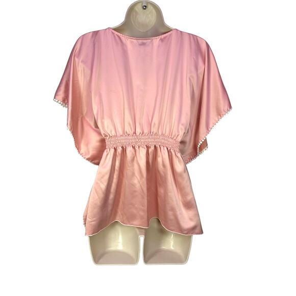 Vintage y2k IZ Byer medium crochet coquette cottage pink peach flutter babydoll - Picture 2 of 10